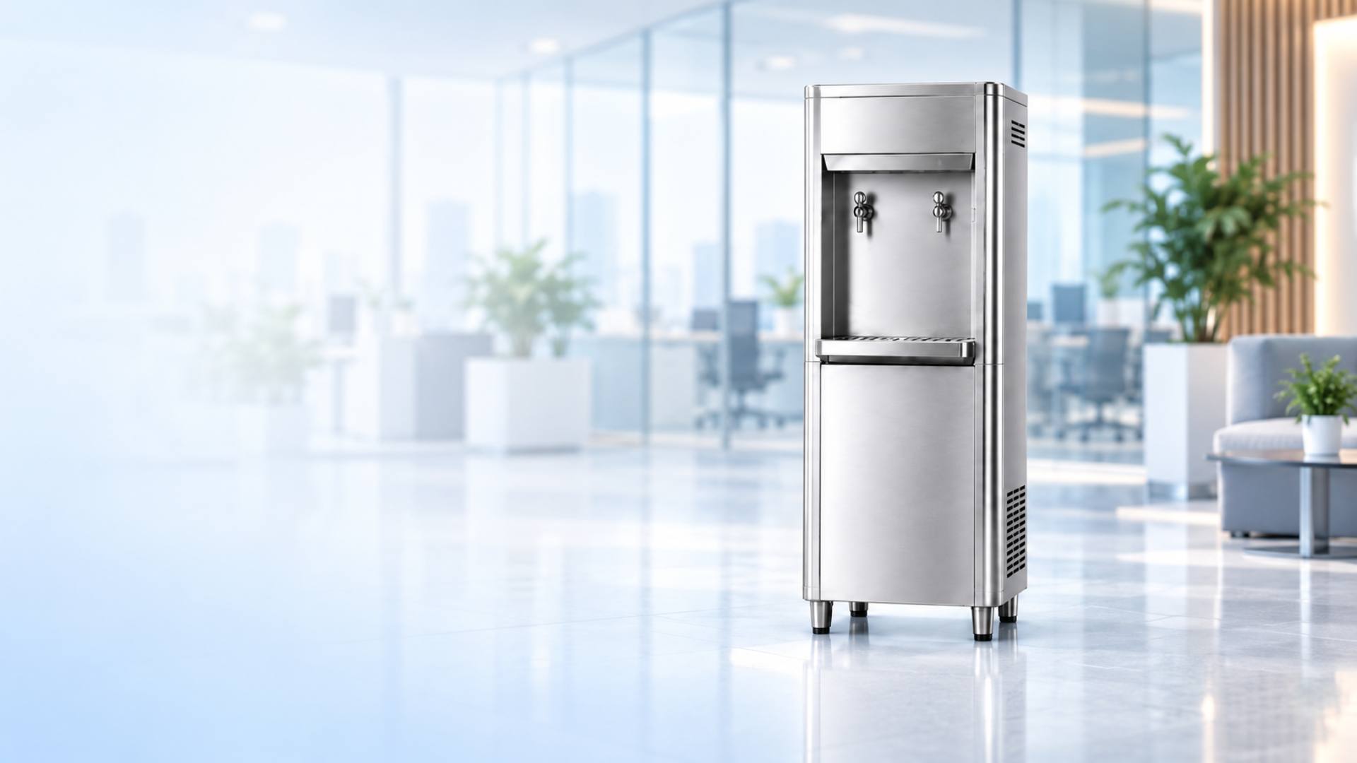 AUSH water cooler installed in a modern commercial office